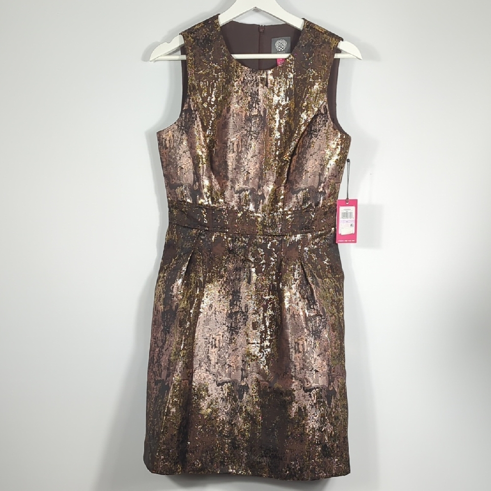 Vince Camuto Metallic Brown and Gold Mini Dress Size 6 NWT
